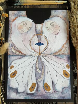 Miroir ailé tirage d'art ambre watteau