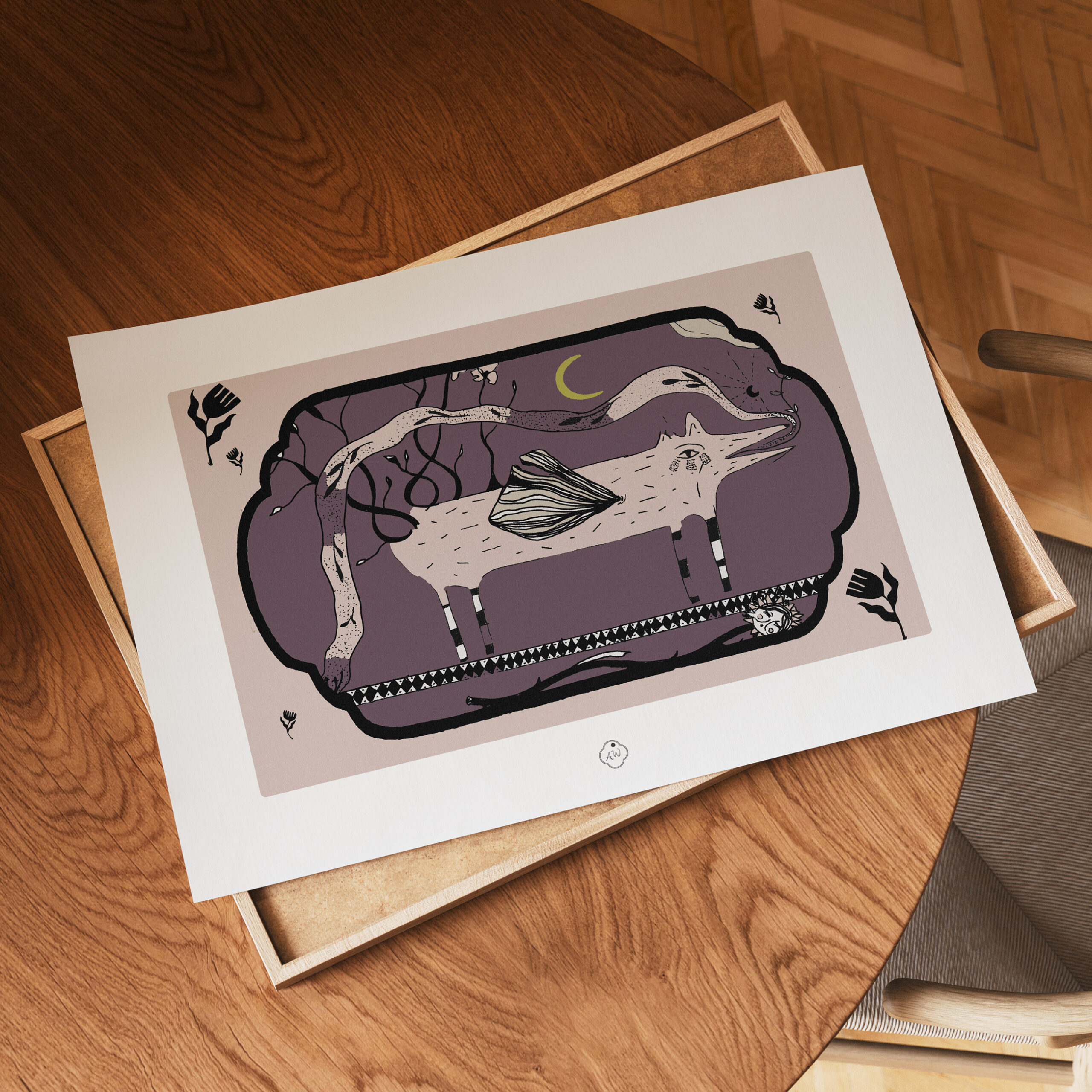 tirage d'art chien loup illustration a4 ambre watteau