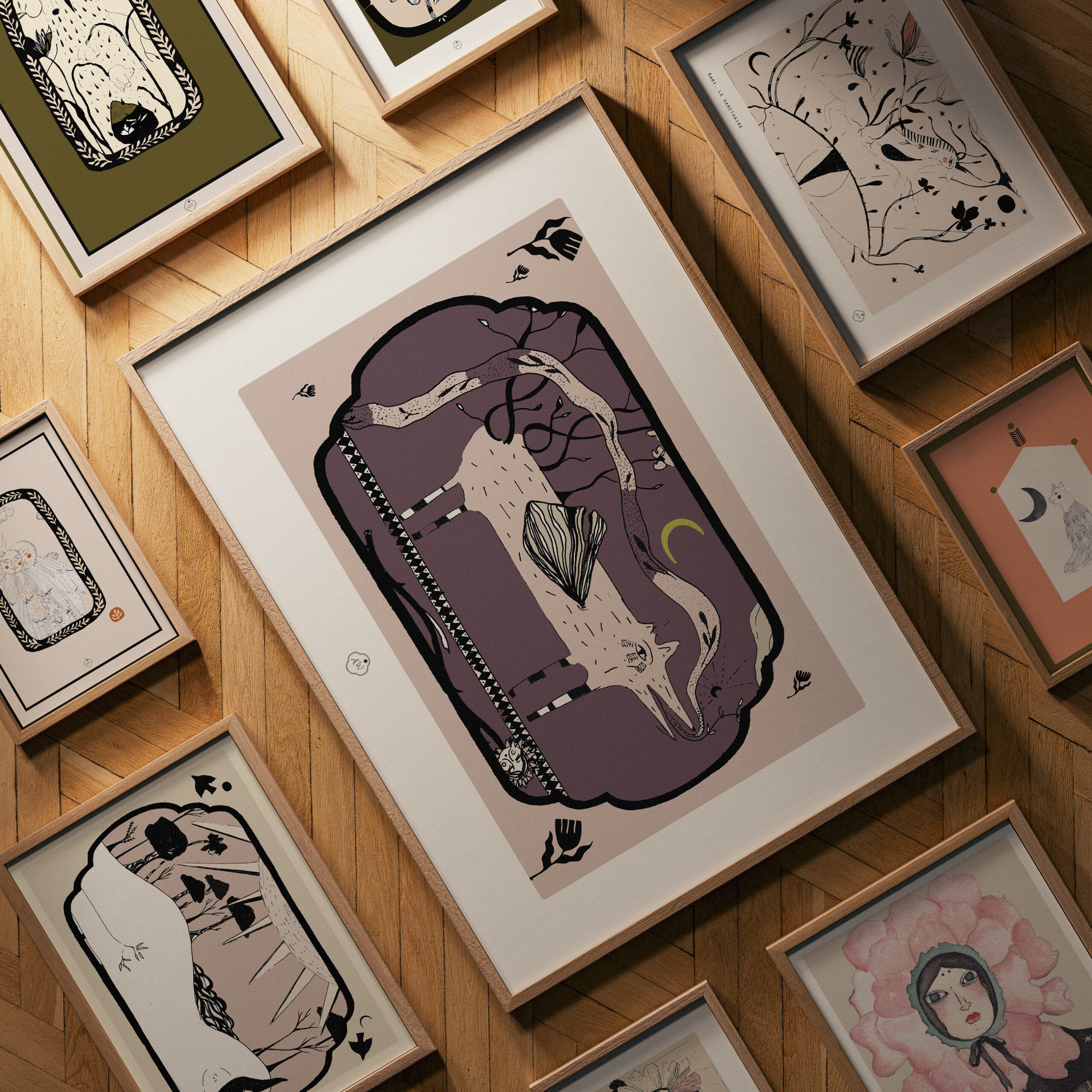 tirage d'art chien loup illustration a4 ambre watteau