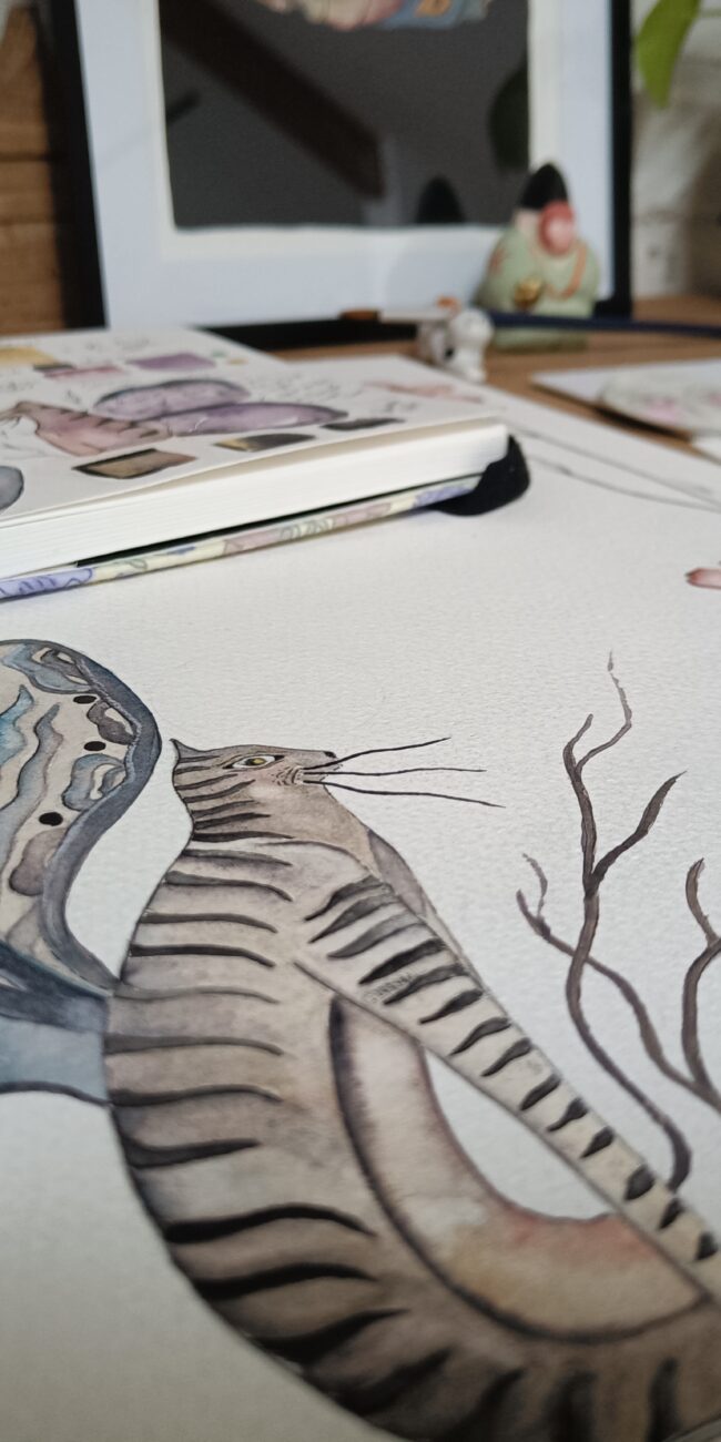 Le chat esprit, calendrier 2026, illustration