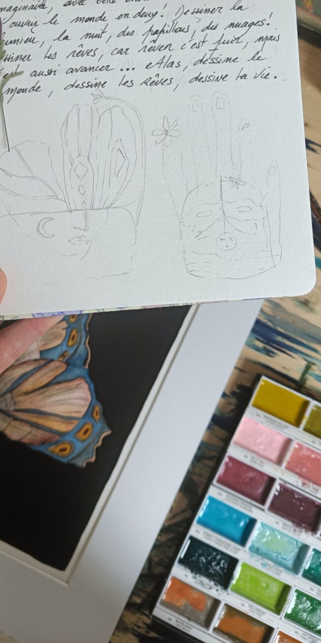 Carnet de croquis, inspiration, voyage, les papillons