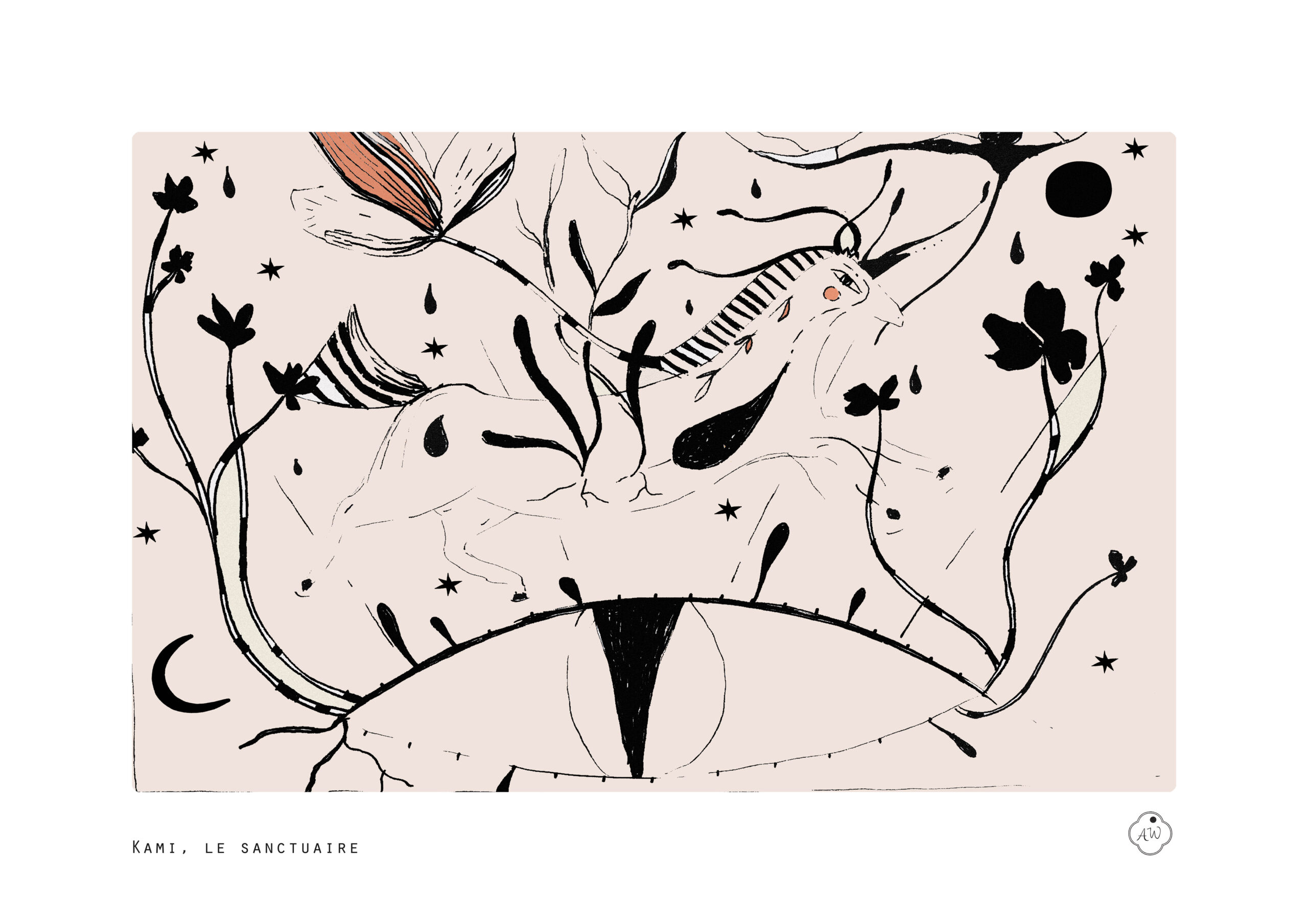 Kami le sanctuaire, tirage d'art, cheval, illustration' ambre watteau