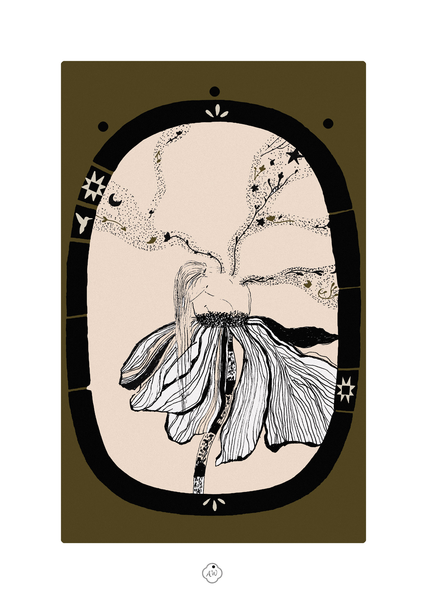 tirage d'art petite fleur fragile fleur femme onirique ambre watteau illustration