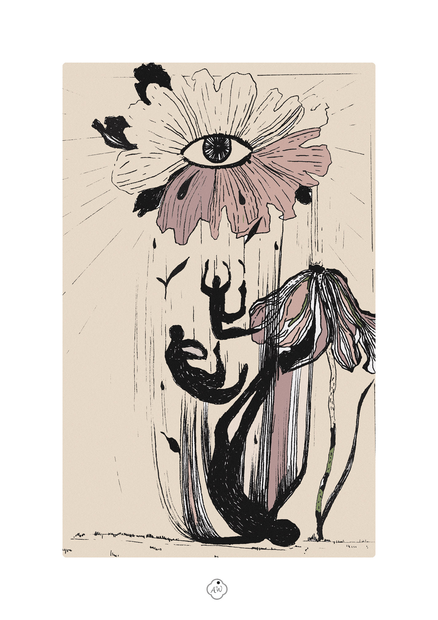 le rêve oeil fleur personnage artiste ambre watteau tirage d'art