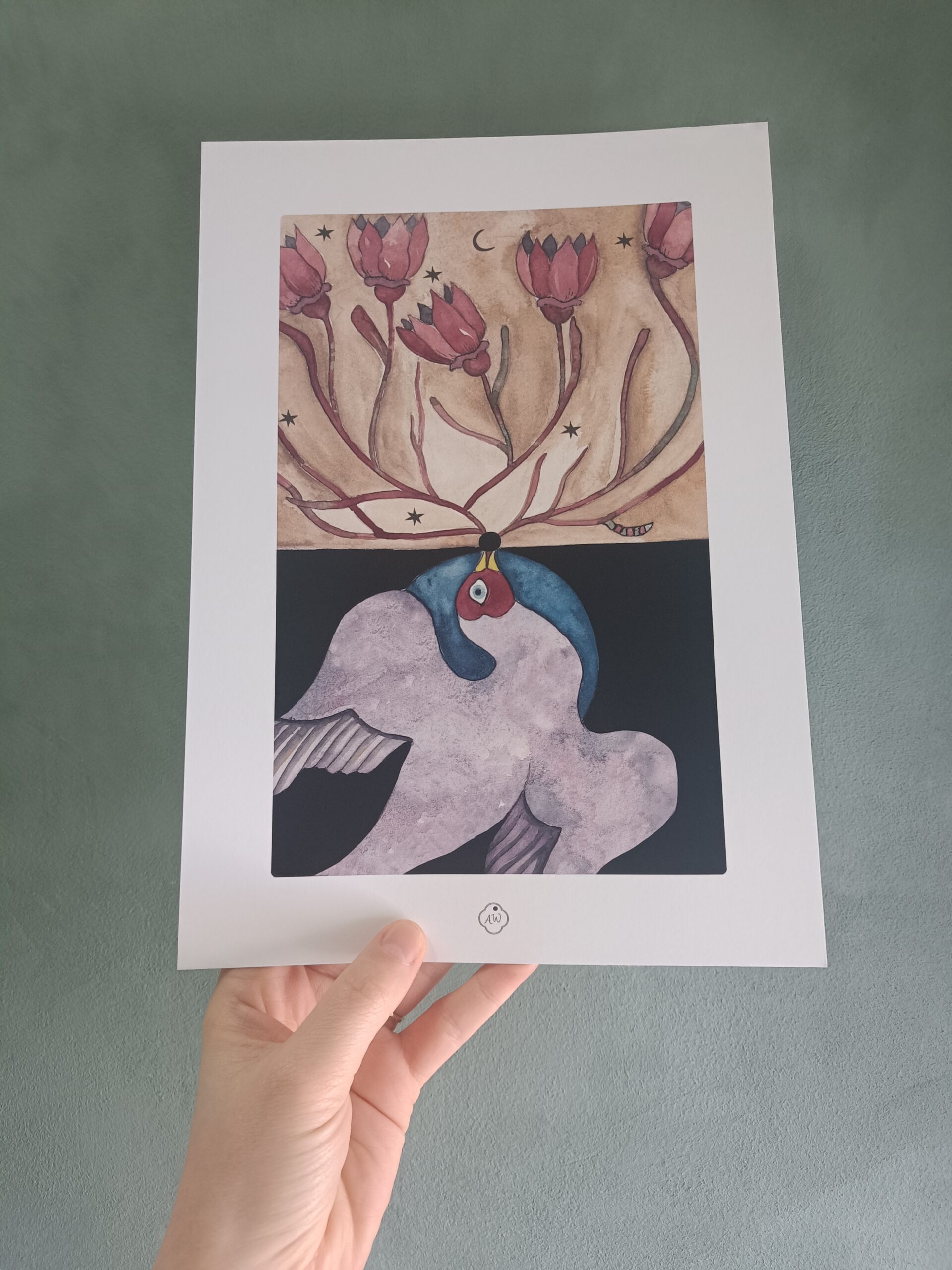 ichigo illustration japonaise oiseau racine ambre watteau tirage d'Art