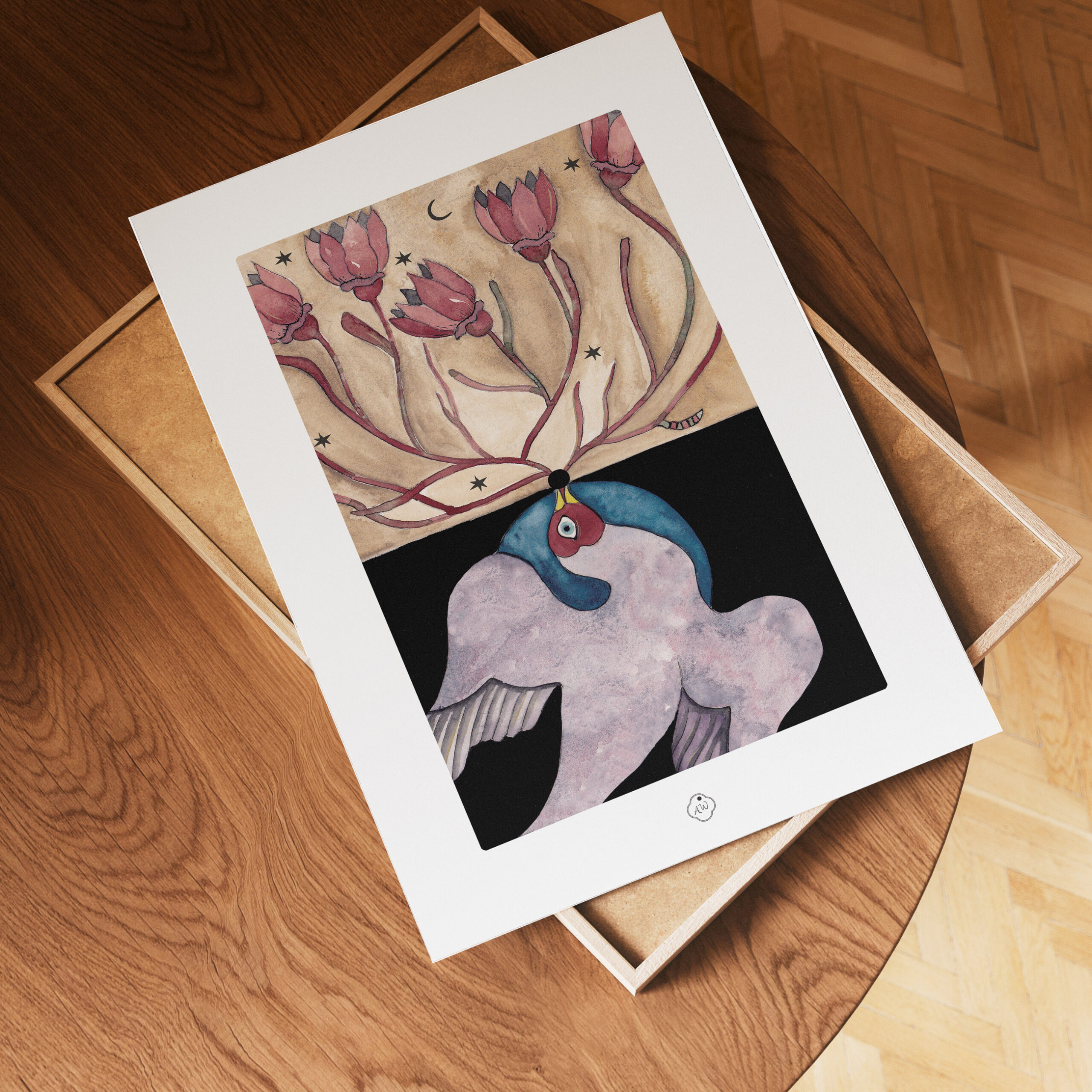 ichigo illustration japonaise oiseau racine ambre watteau tirage d'Art