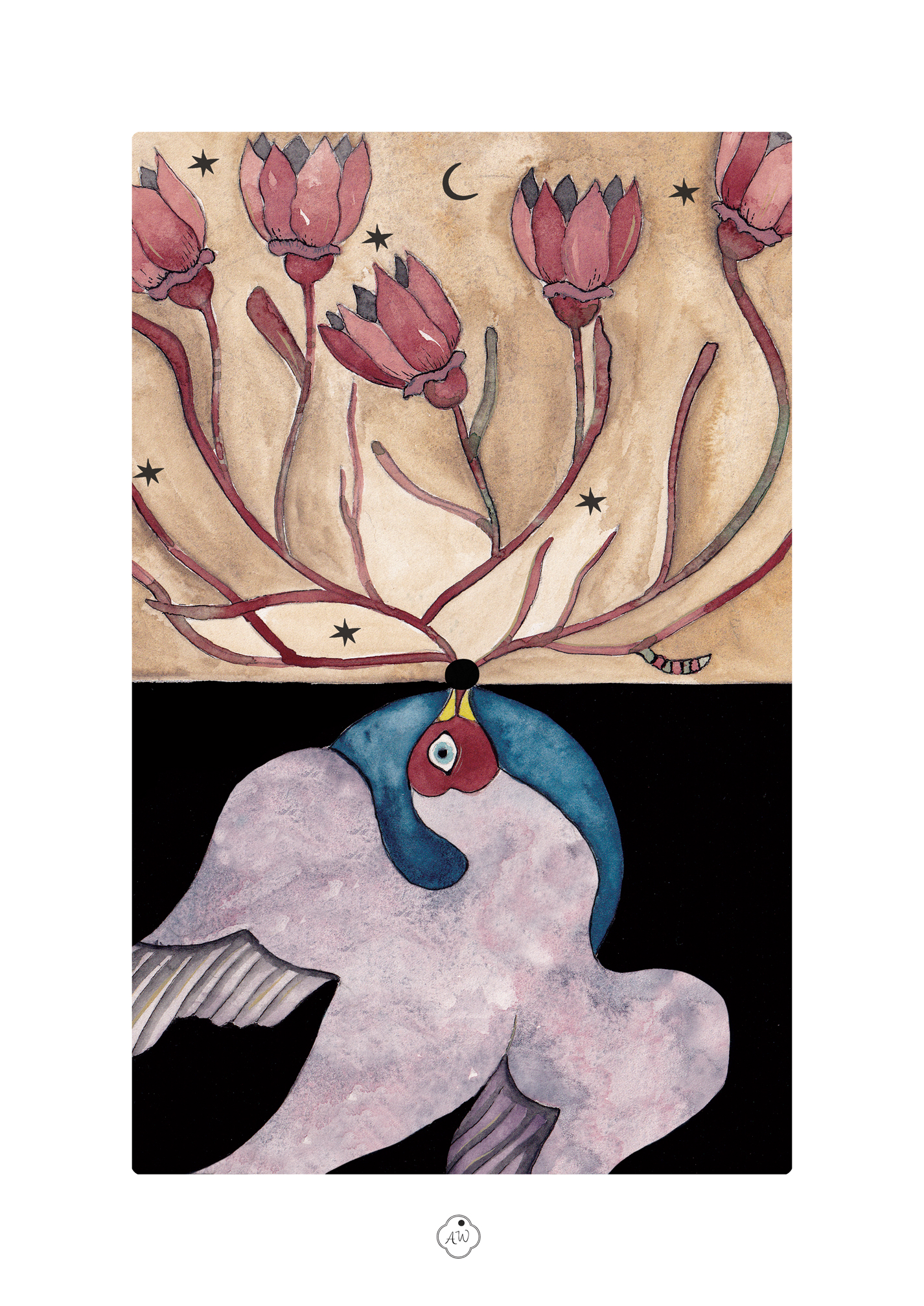 ichigo illustration japonaise oiseau racine ambre watteau tirage d'Art