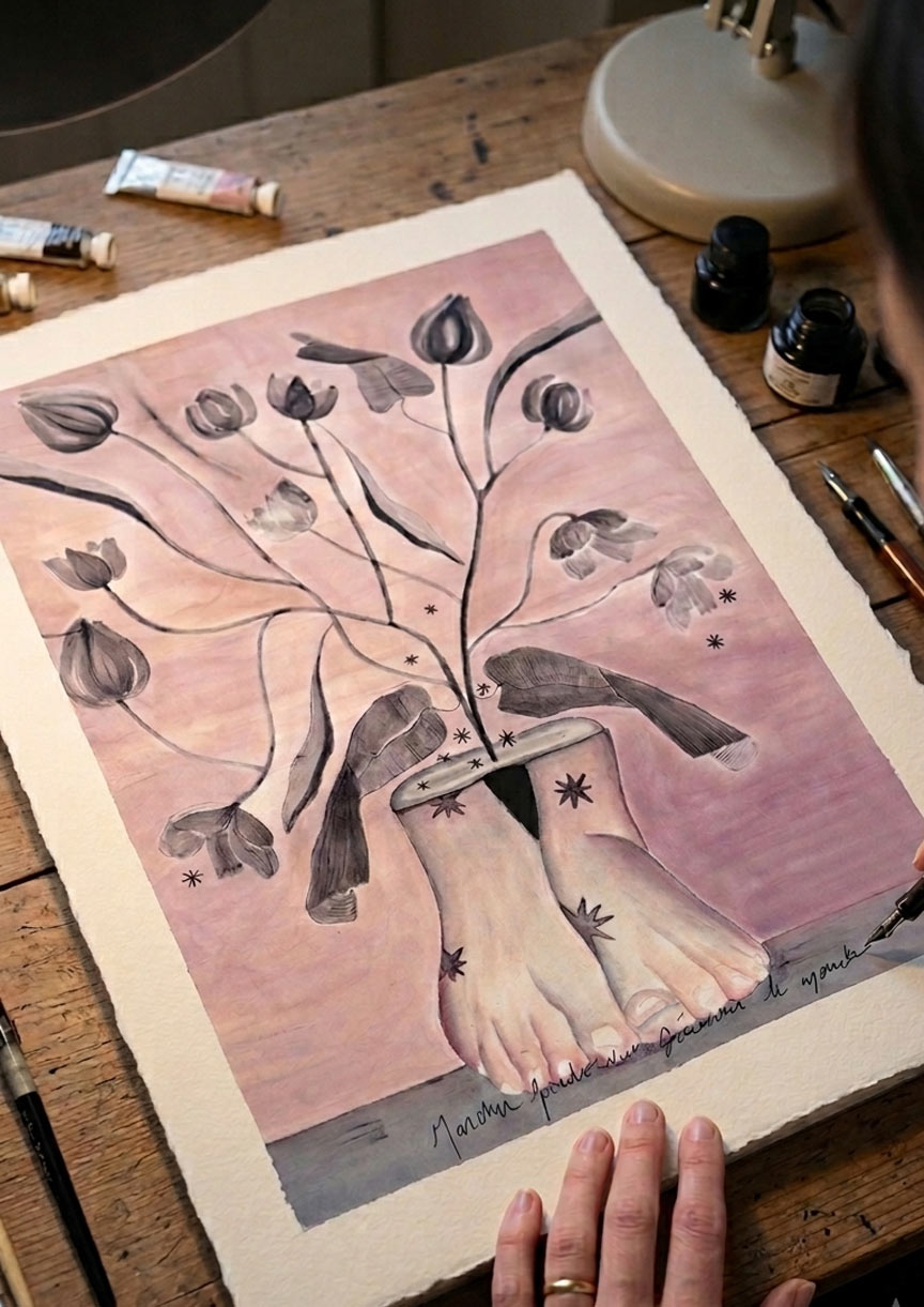 image de ambre watteau dans atelier d'art